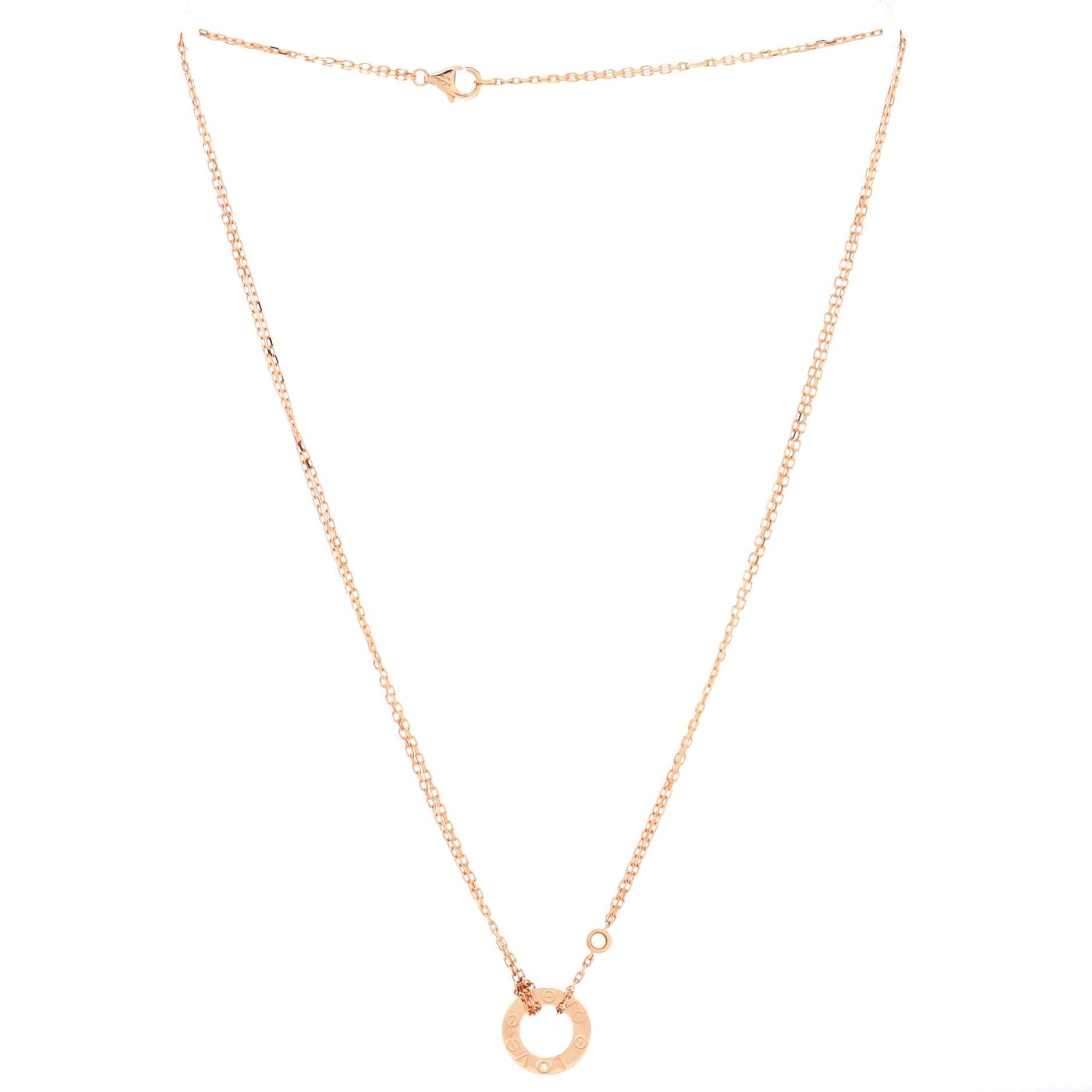 2 Diamonds Love Pendant Necklace 18K Rose Gold and Diamonds
