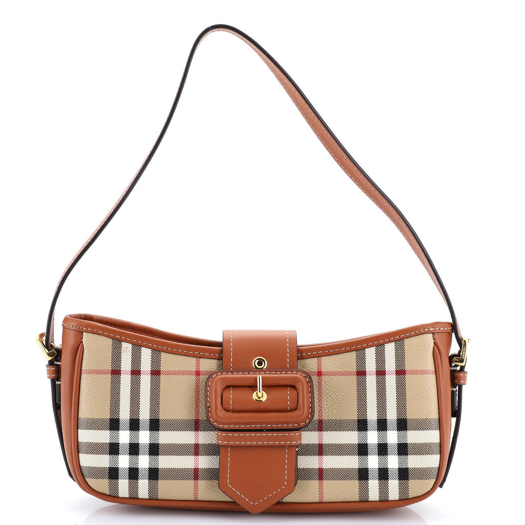 Buckle Sling Shoulder Bag Vintage Check Coated Canvas