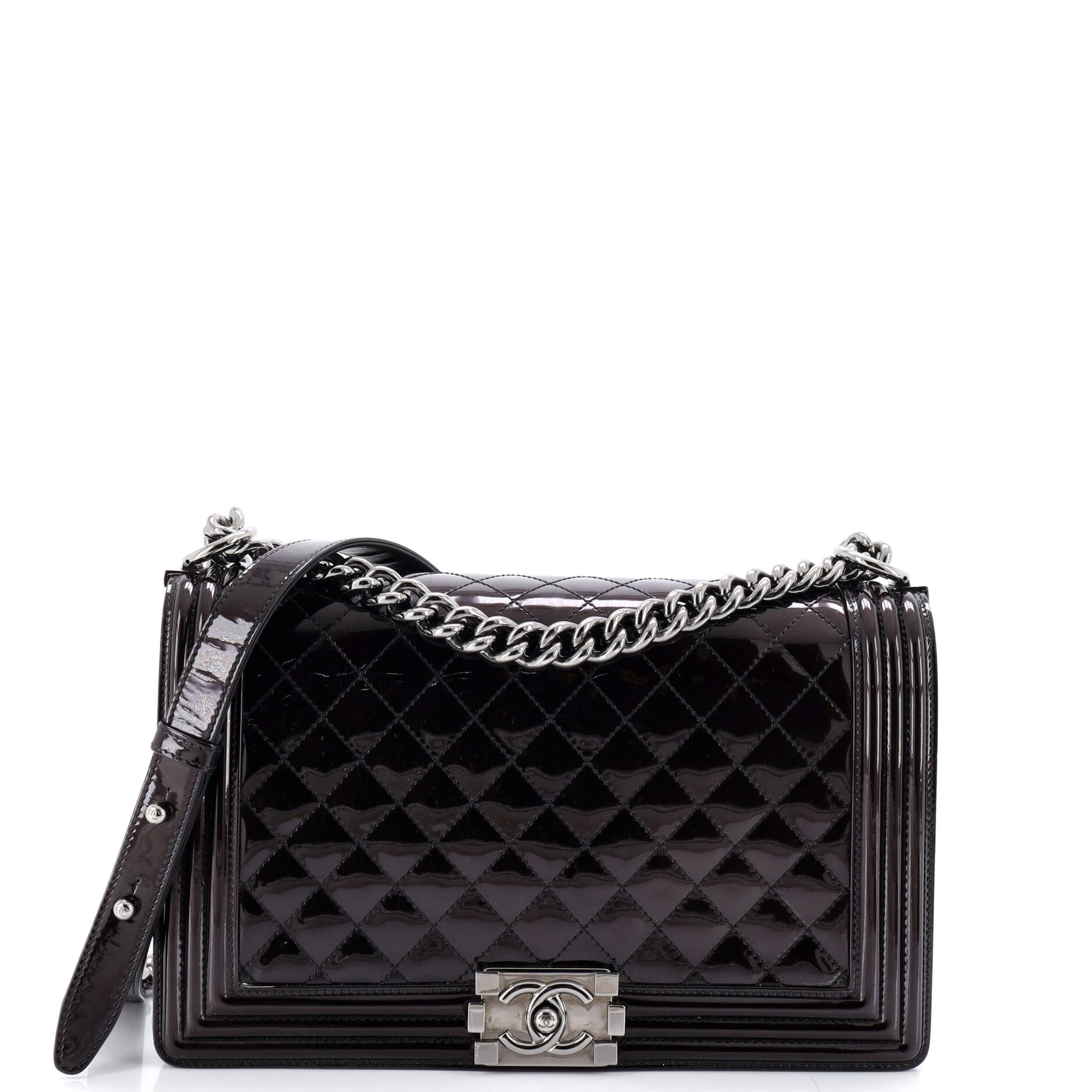 Boy Flap Bag Quilted Patent New Medium