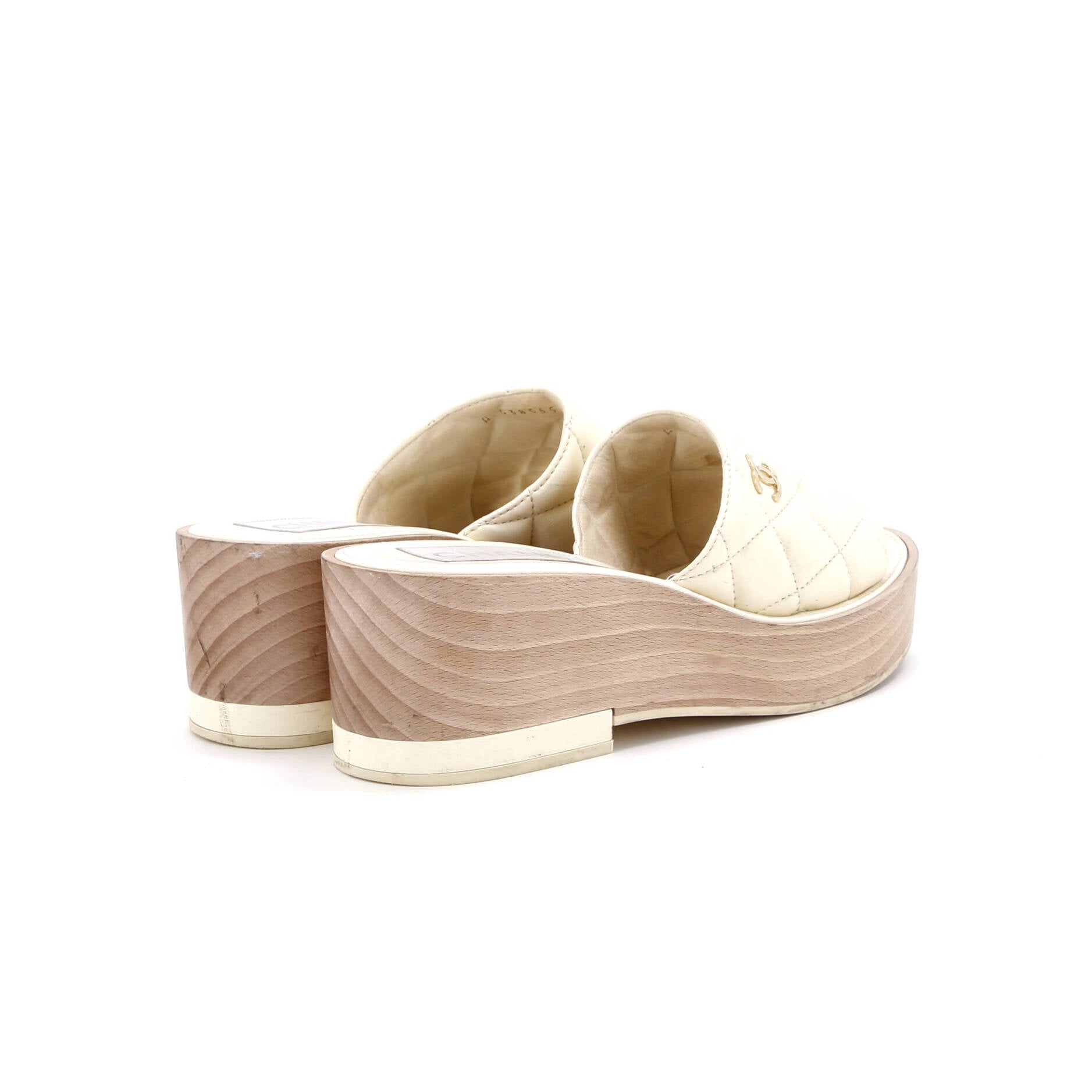 Women's Open Toe Platform Sandals Quilted Leather and Wood
