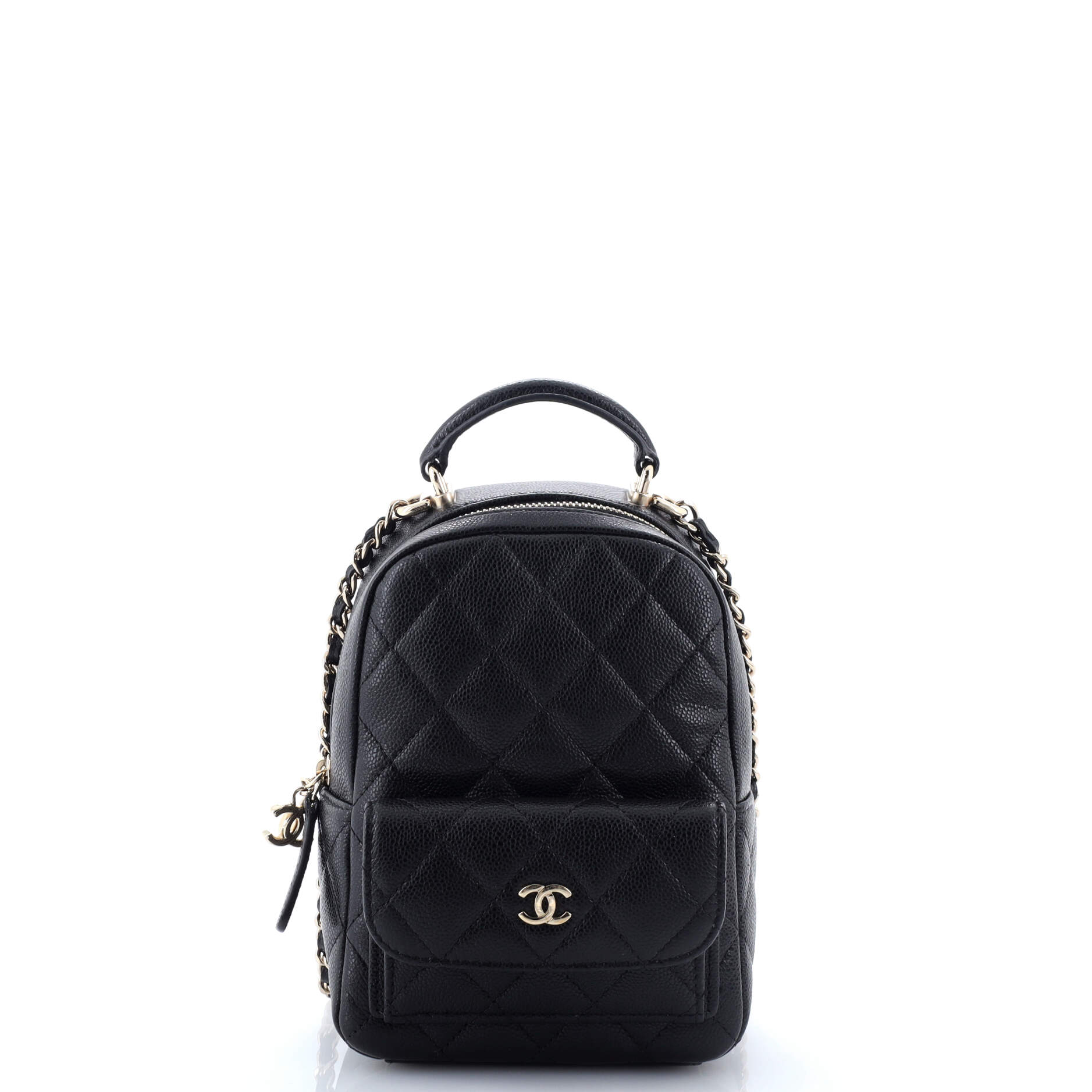 Classic CC Chain Pocket Backpack Quilted Caviar Mini