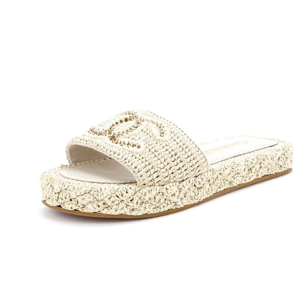 Women's CC Slide Mules Woven Raffia