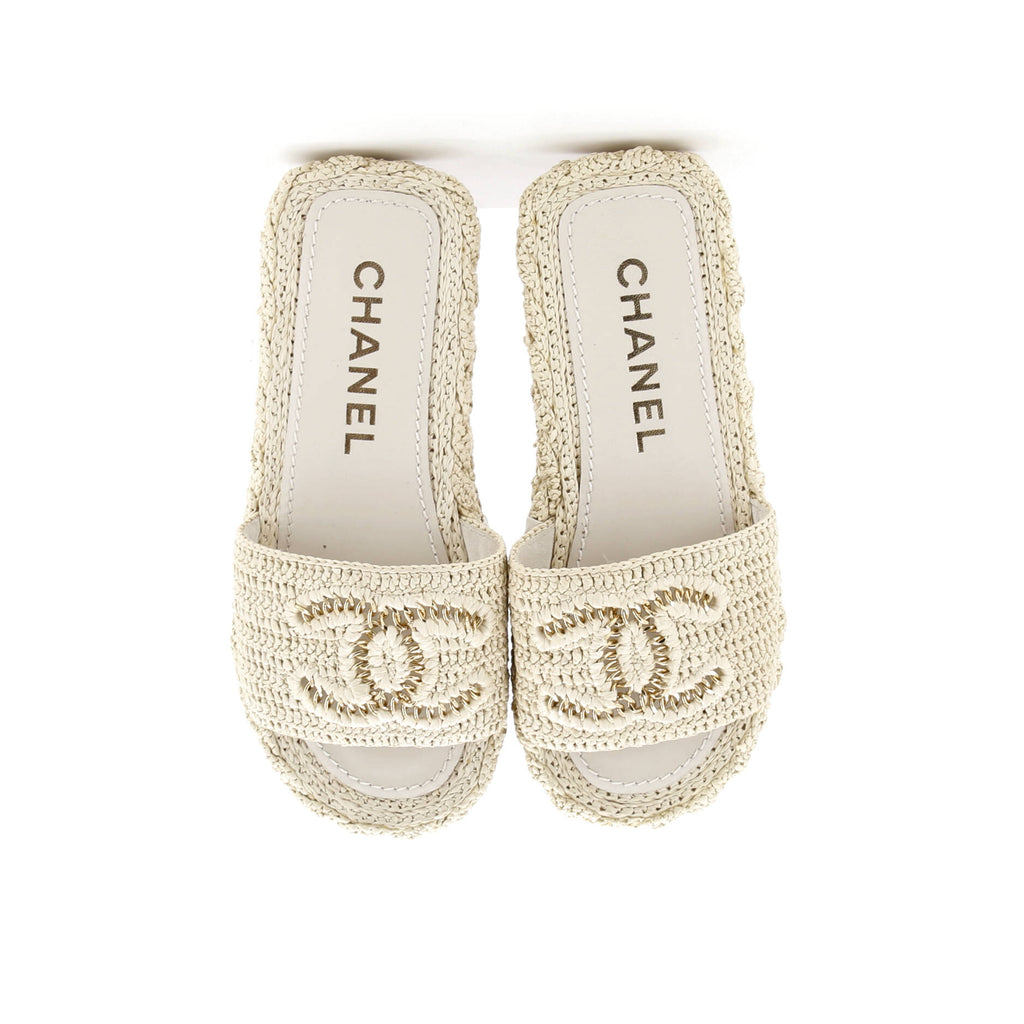 Women's CC Slide Mules Woven Raffia