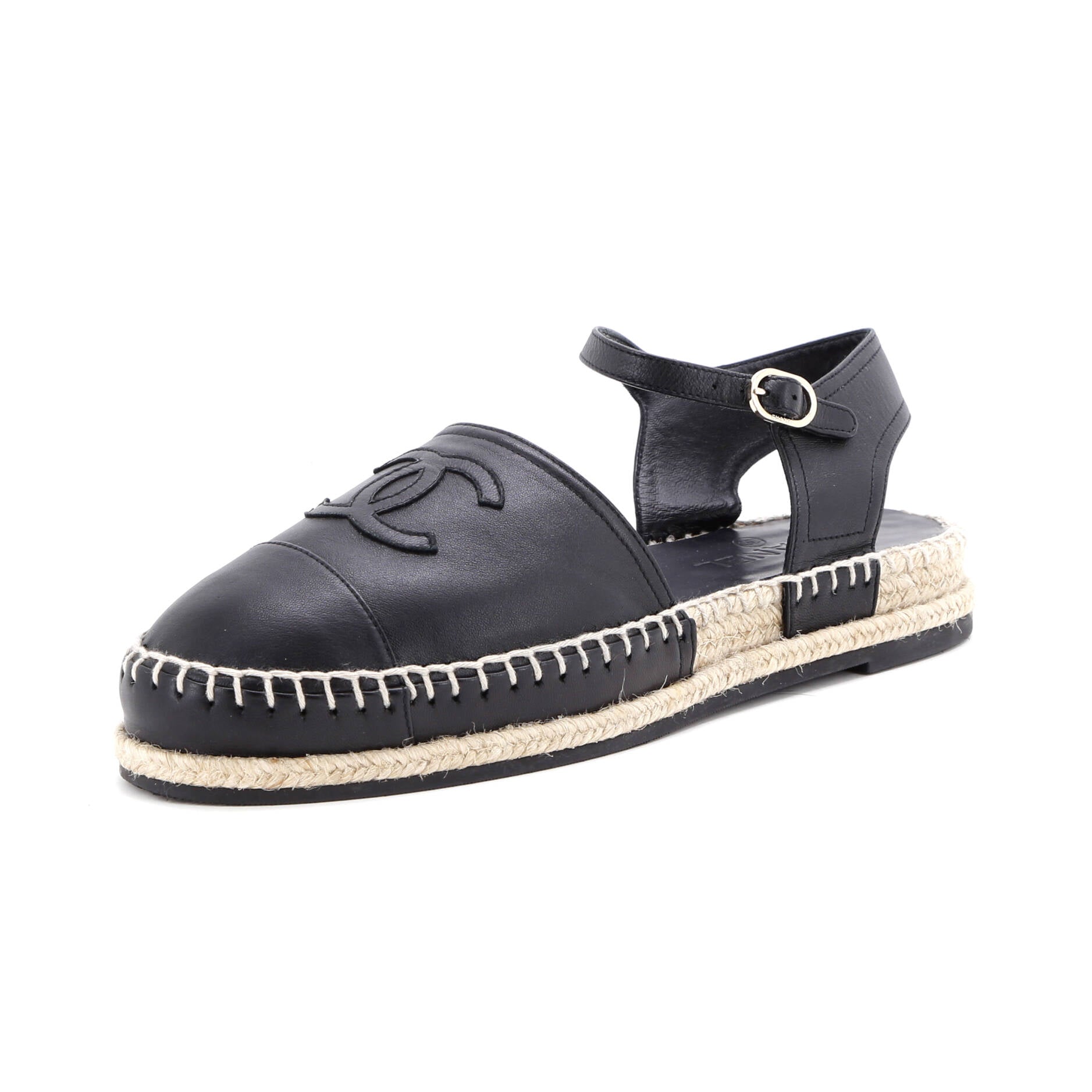 Women's CC Cap Toe Ankle Strap Espadrilles Leather