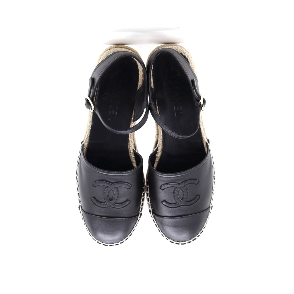 Women's CC Cap Toe Ankle Strap Espadrilles Leather