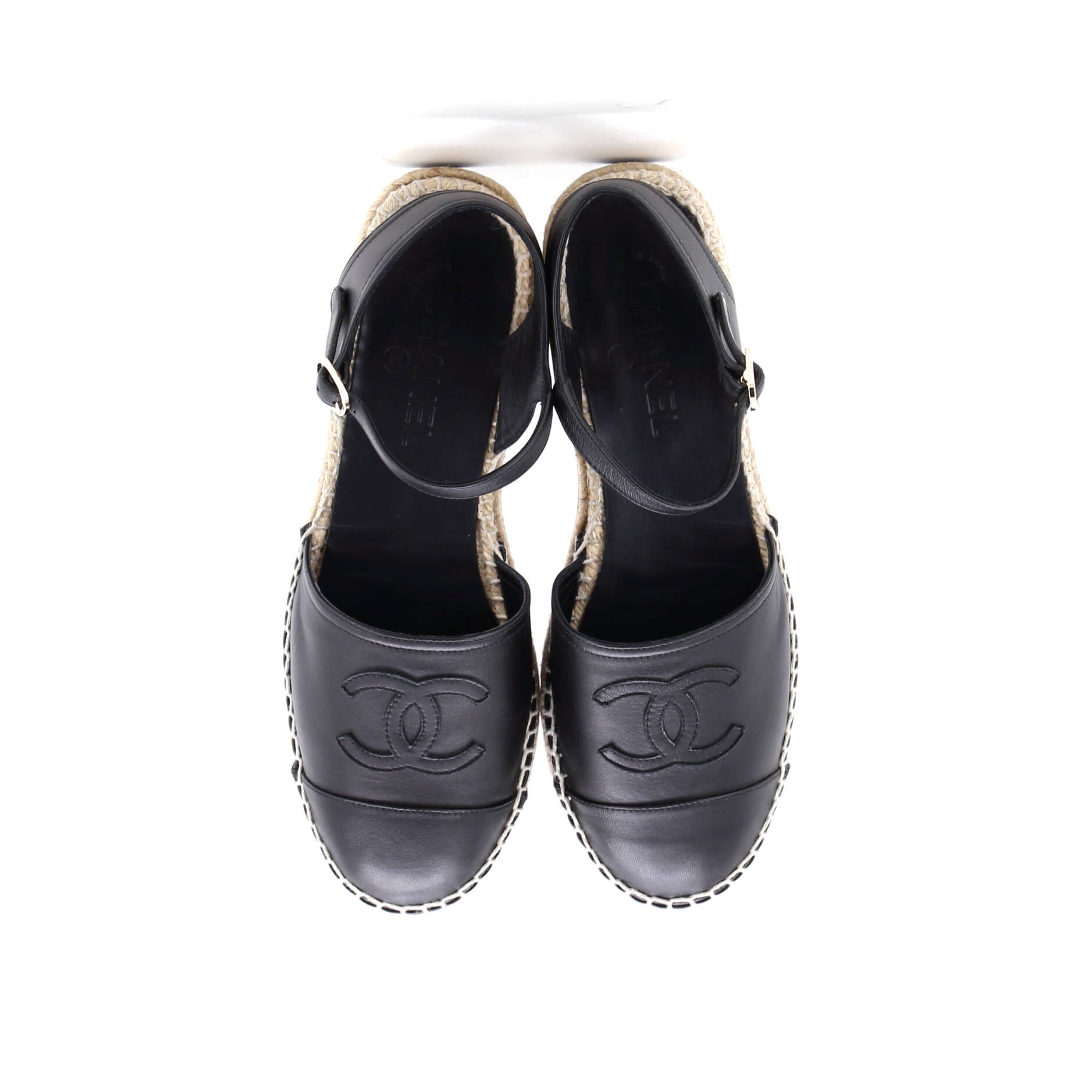 Women's CC Cap Toe Ankle Strap Espadrilles Leather