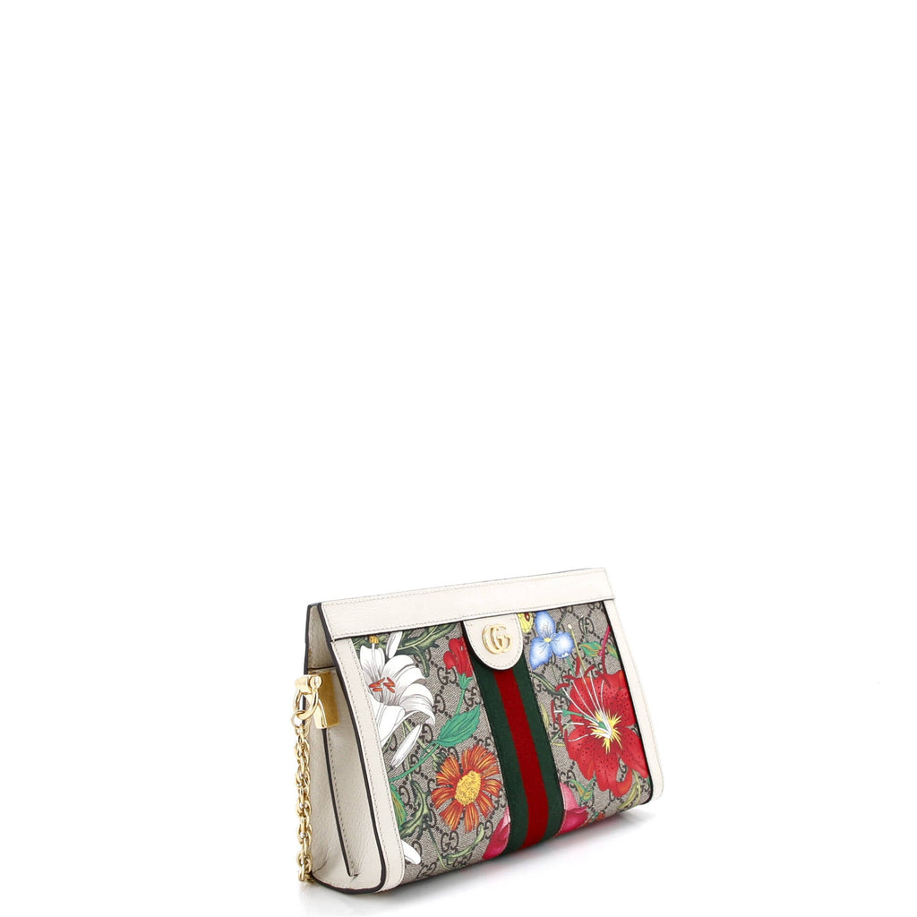 Ophidia Chain Shoulder Bag Flora GG Coated Canvas Small
