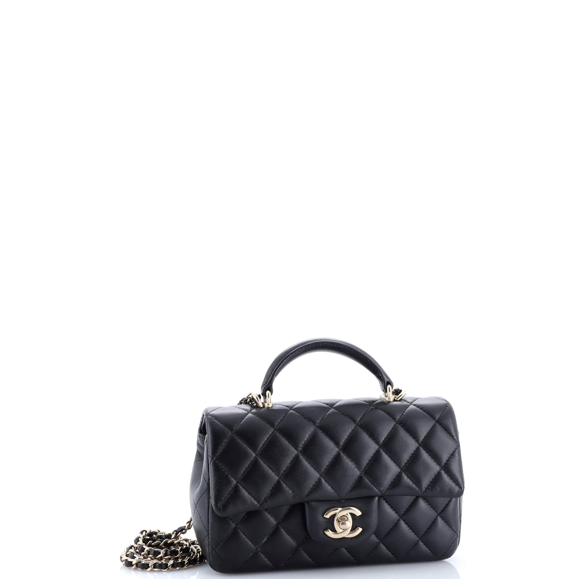 Classic Single Flap Top Handle Bag Quilted Lambskin Mini
