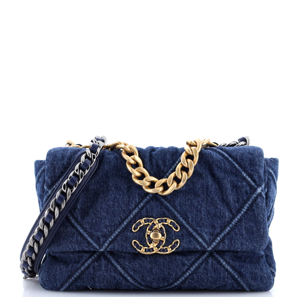 19 Flap Bag Quilted Denim Medium