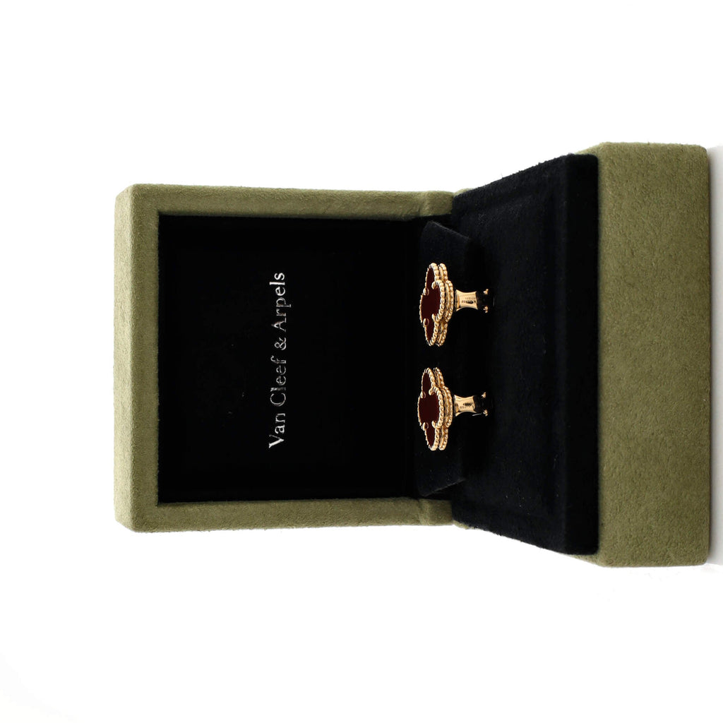 Vintage Alhambra Earrings 18K Yellow Gold and Carnelian
