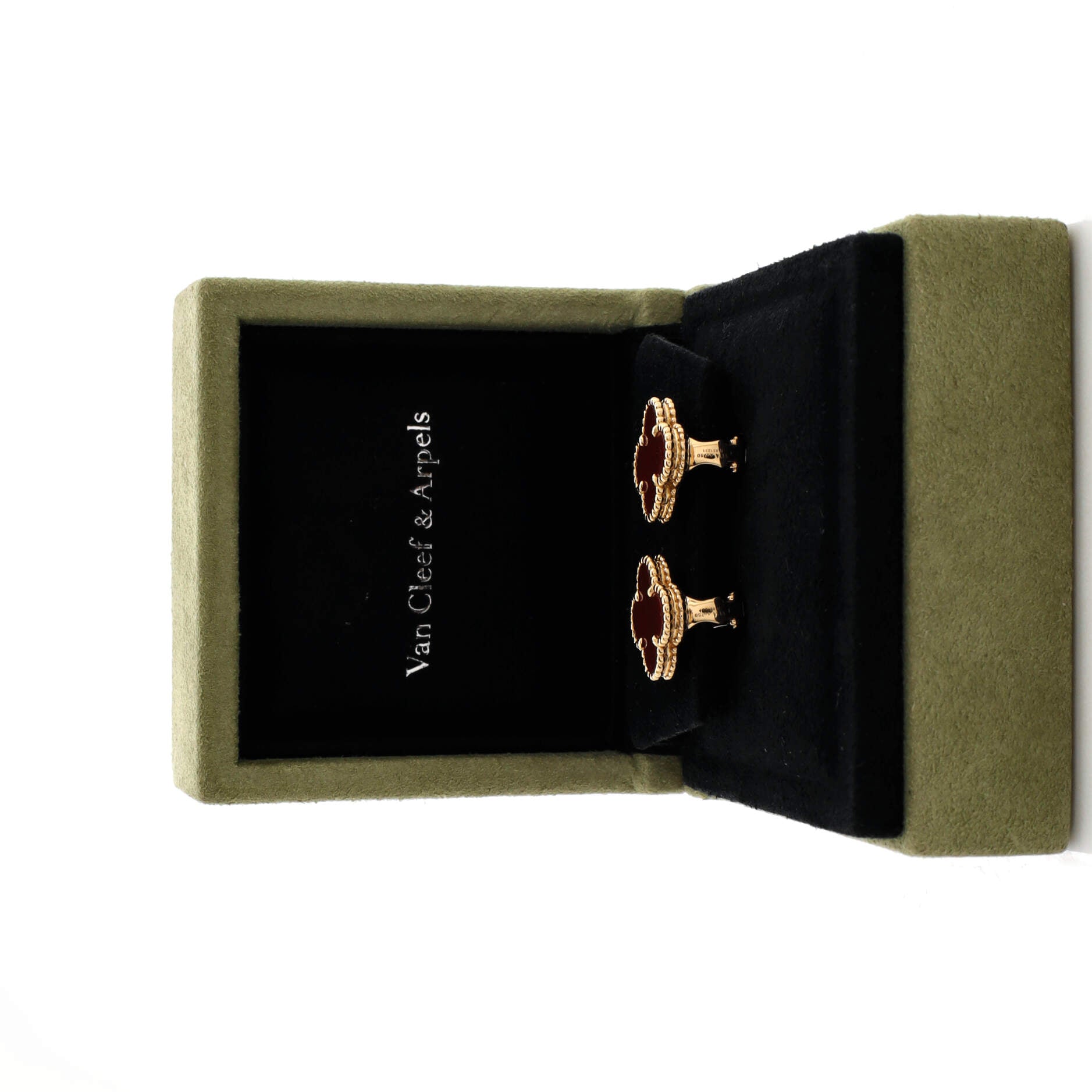 Vintage Alhambra Earrings 18K Yellow Gold and Carnelian