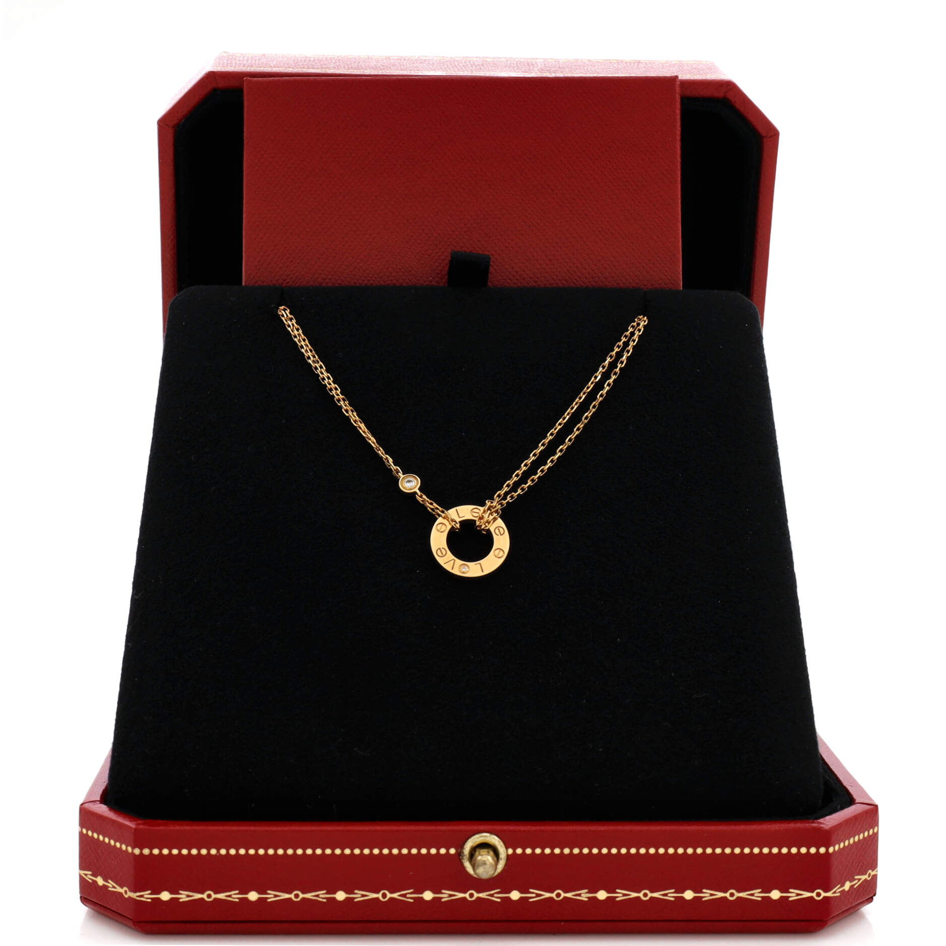 2 Diamonds Love Pendant Necklace 18K Yellow Gold and Diamonds