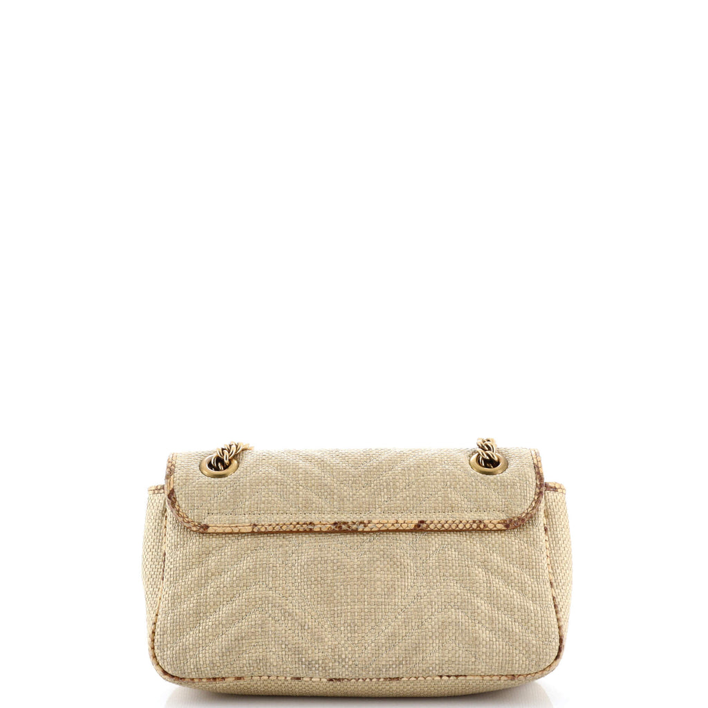 GG Marmont Flap Bag Matelasse Raffia with Snakeskin Small
