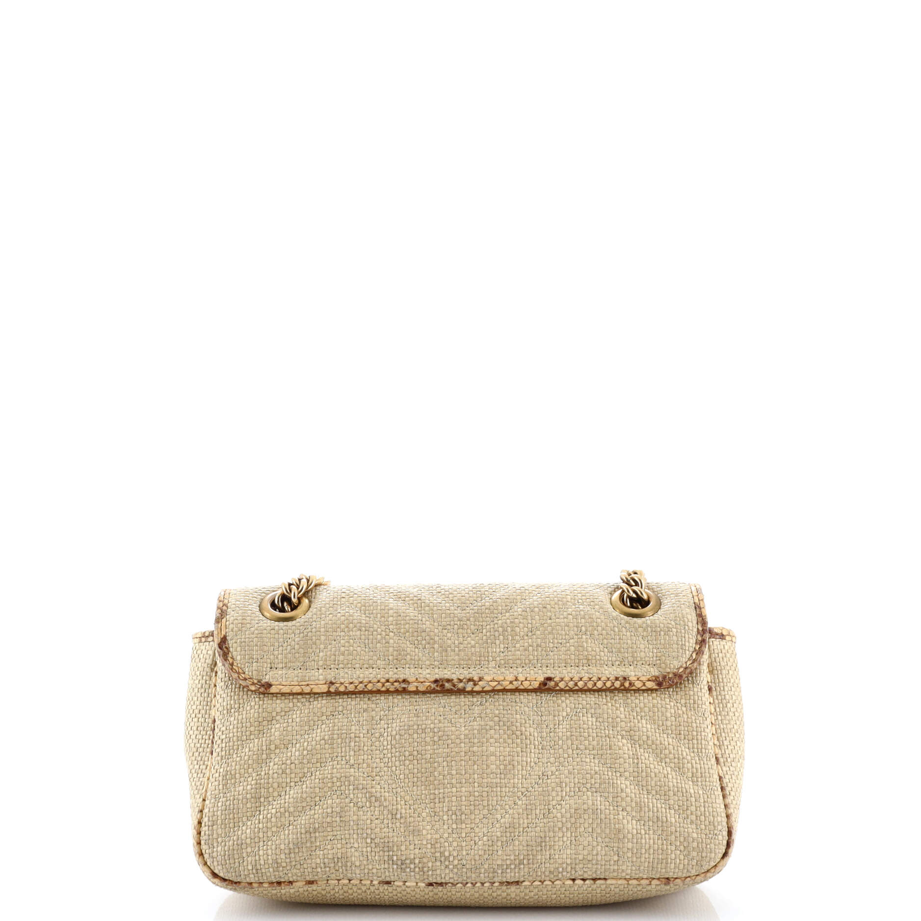 GG Marmont Flap Bag Matelasse Raffia with Snakeskin Small