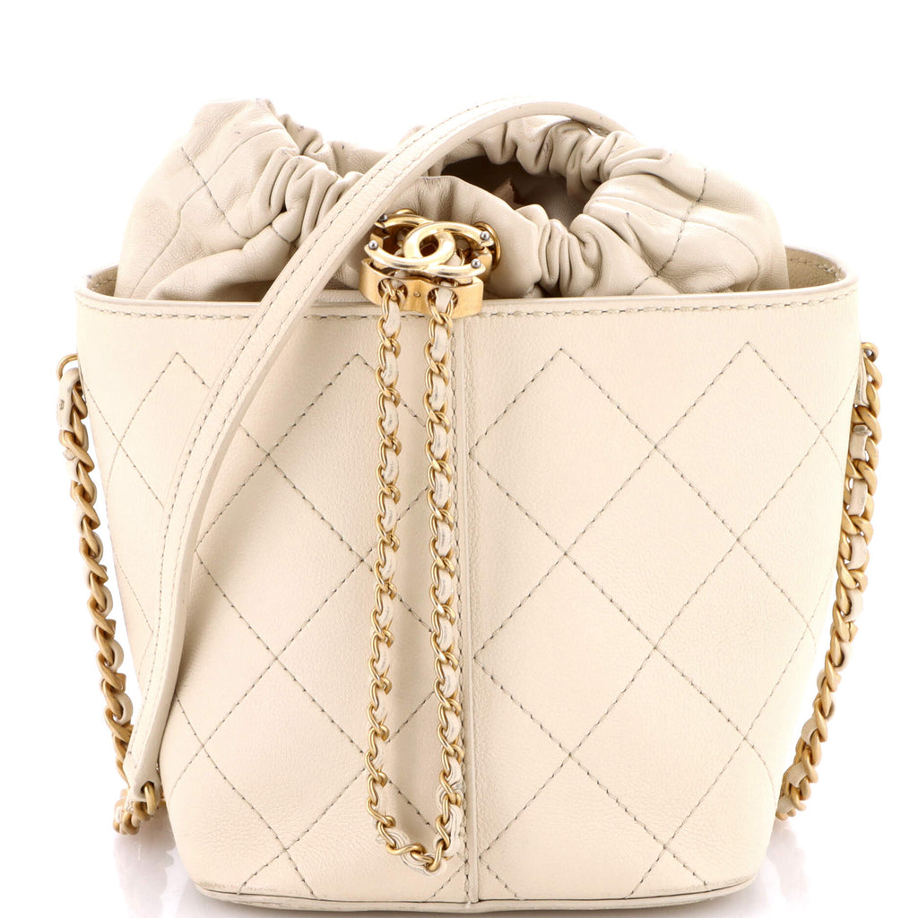 CC Drawstring Bucket Crossbody Bag Stitched Calfskin Medium