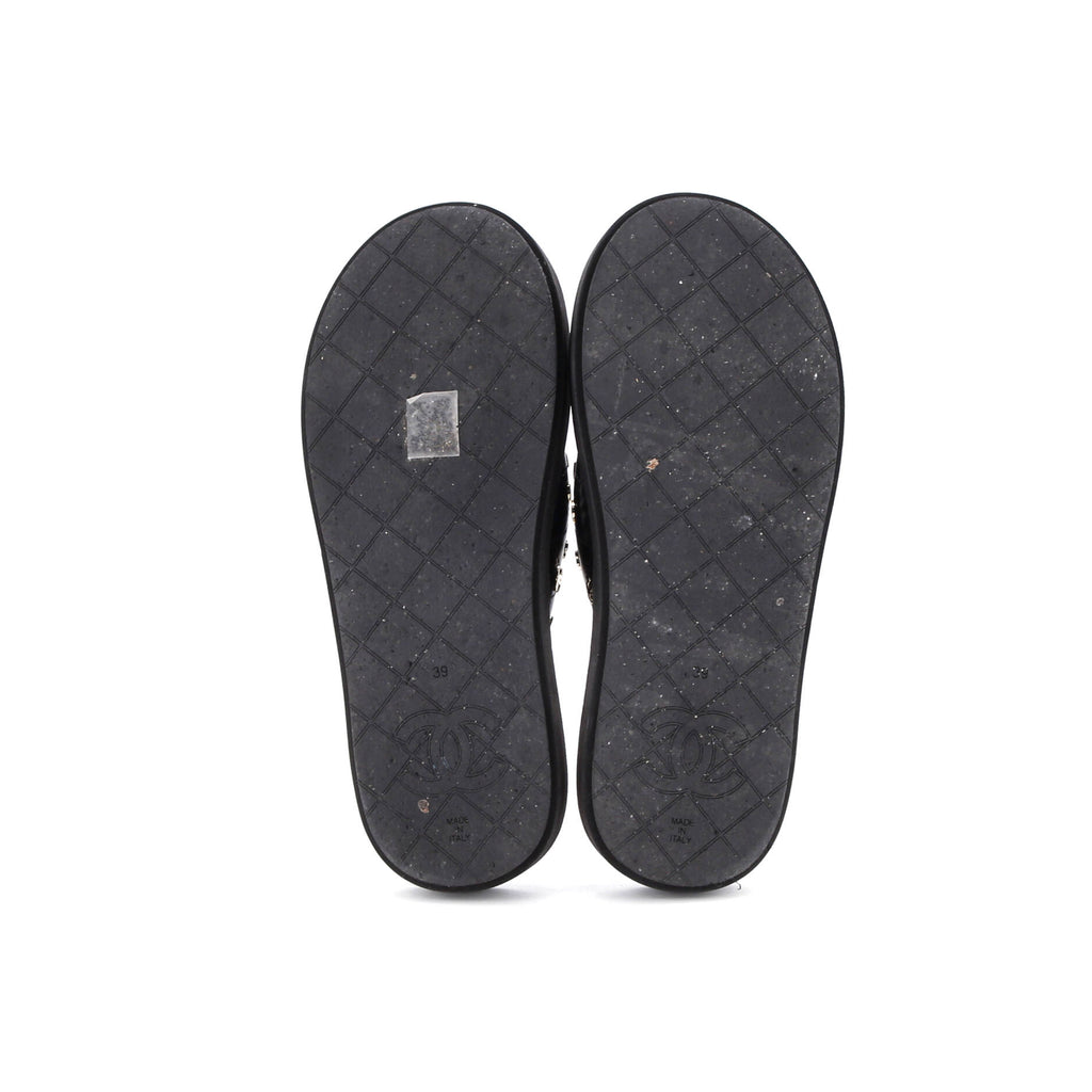 Women's Charm Padded Thong Sandals Quilted Lambskin