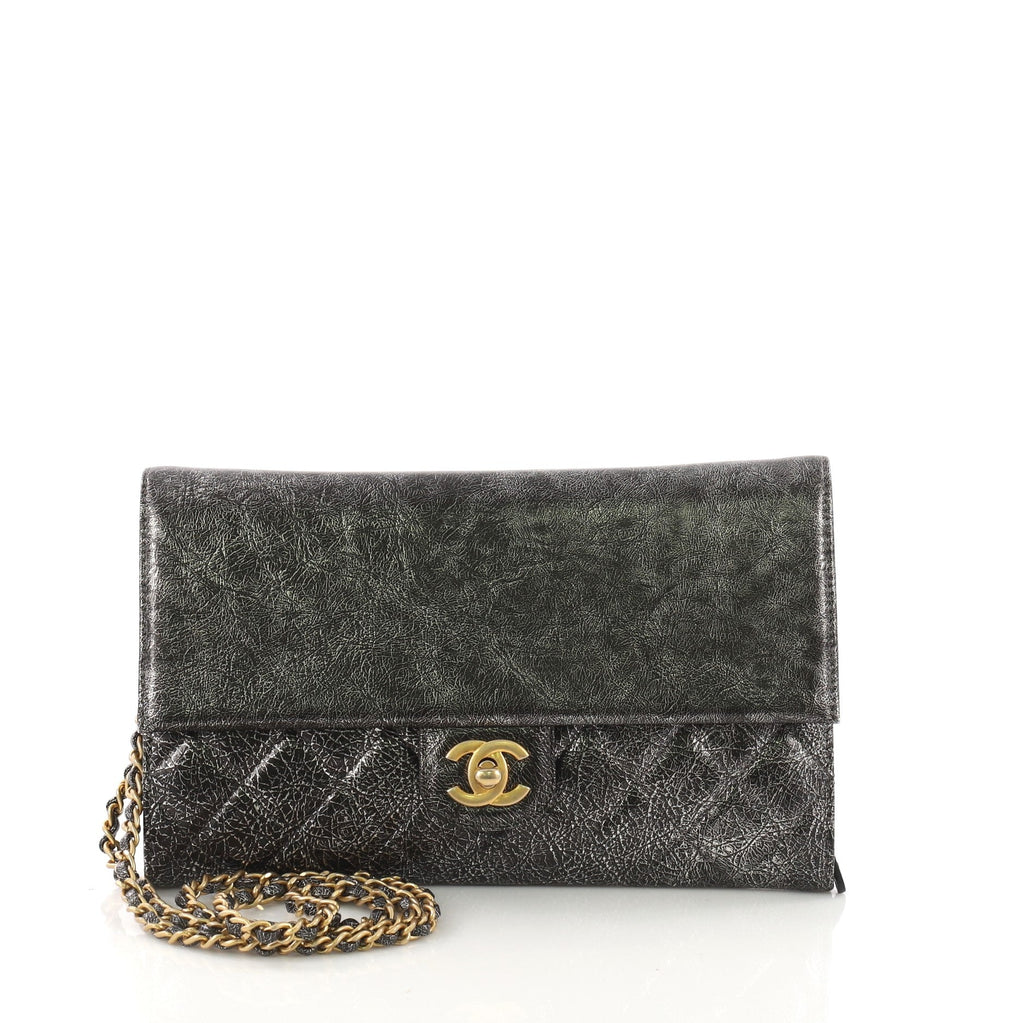 Zip Away Chain Clutch Crackled Calfskin