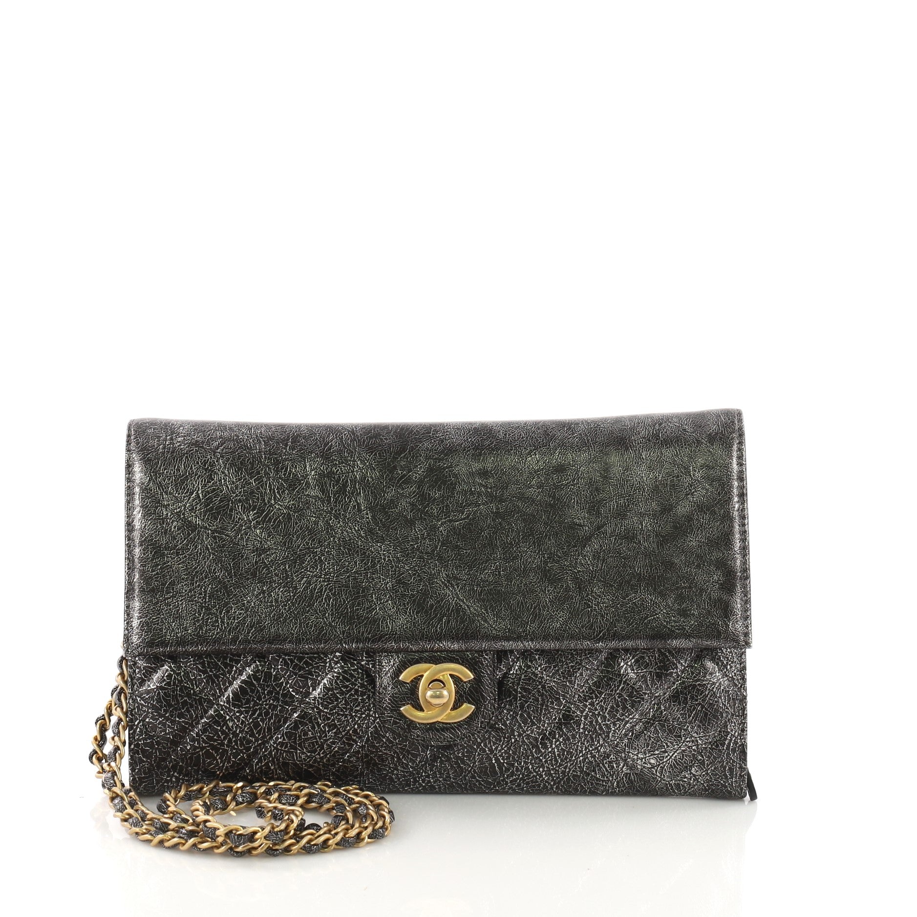 Zip Away Chain Clutch Crackled Calfskin