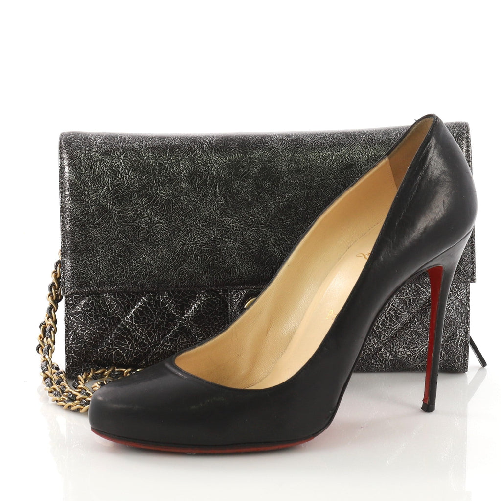 Zip Away Chain Clutch Crackled Calfskin