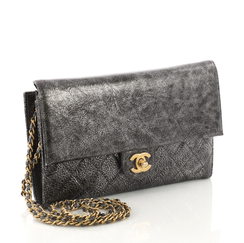 Zip Away Chain Clutch Crackled Calfskin