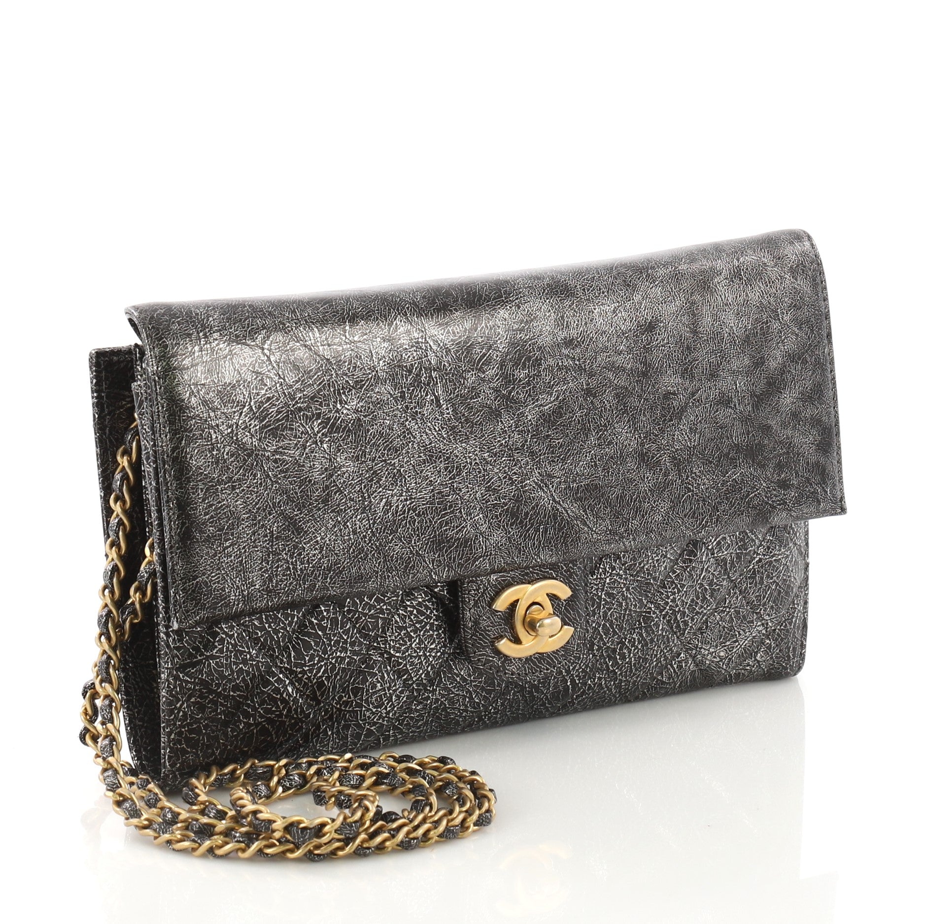 Zip Away Chain Clutch Crackled Calfskin