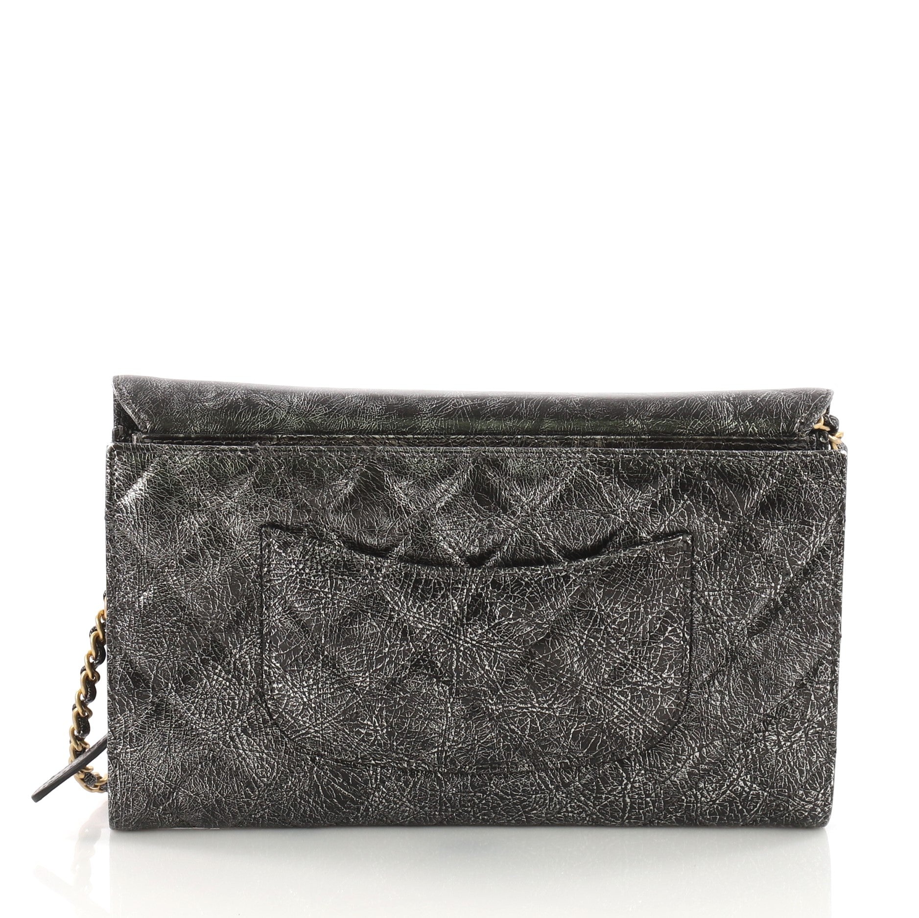Zip Away Chain Clutch Crackled Calfskin