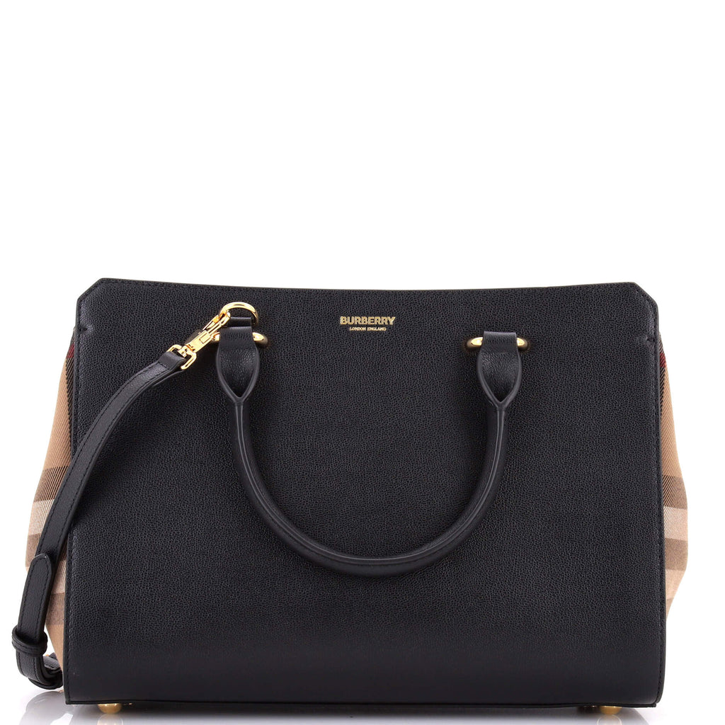 Banwell Tote Leather and House Check Canvas Small