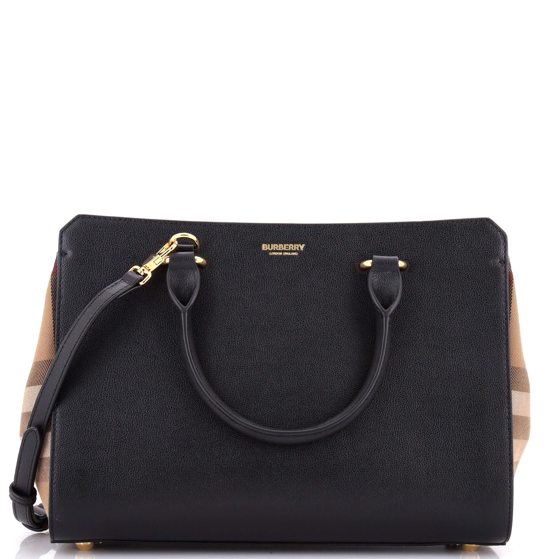 Banwell Tote Leather and House Check Canvas Small