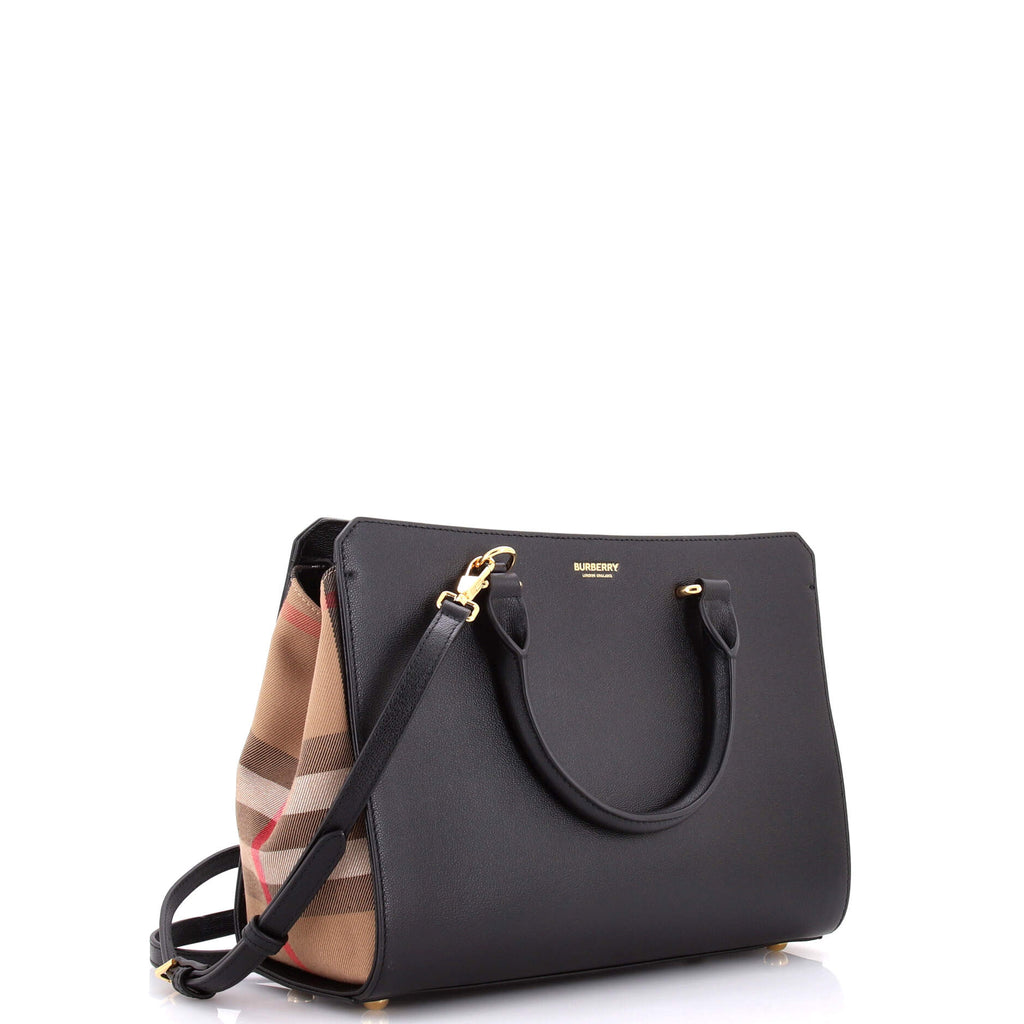 Banwell Tote Leather and House Check Canvas Small