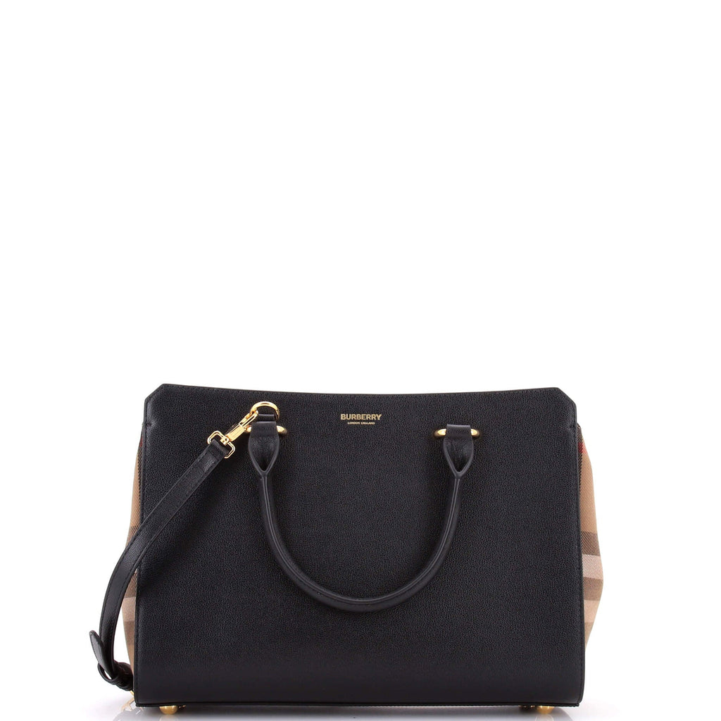 Banwell Tote Leather and House Check Canvas Small