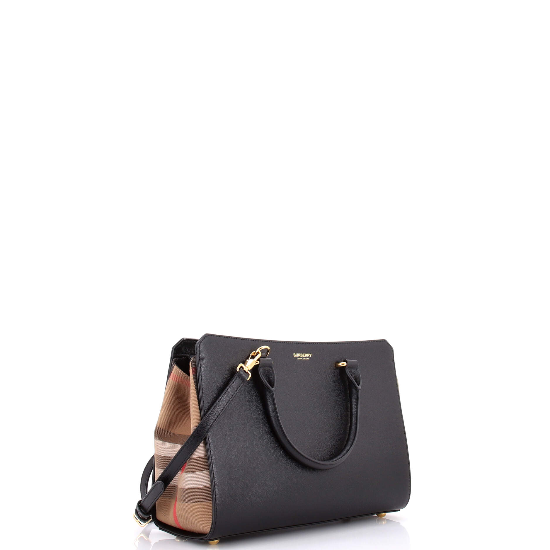 Banwell Tote Leather and House Check Canvas Small