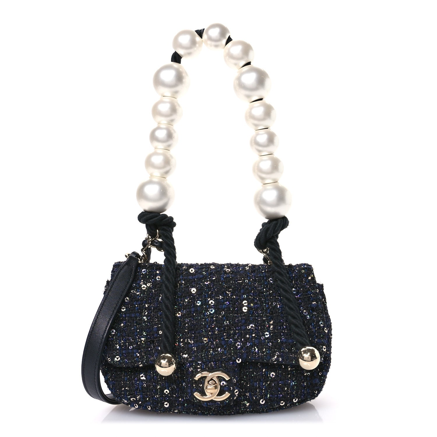 Tweed Mini Pearl Handle Flap Black Ecru