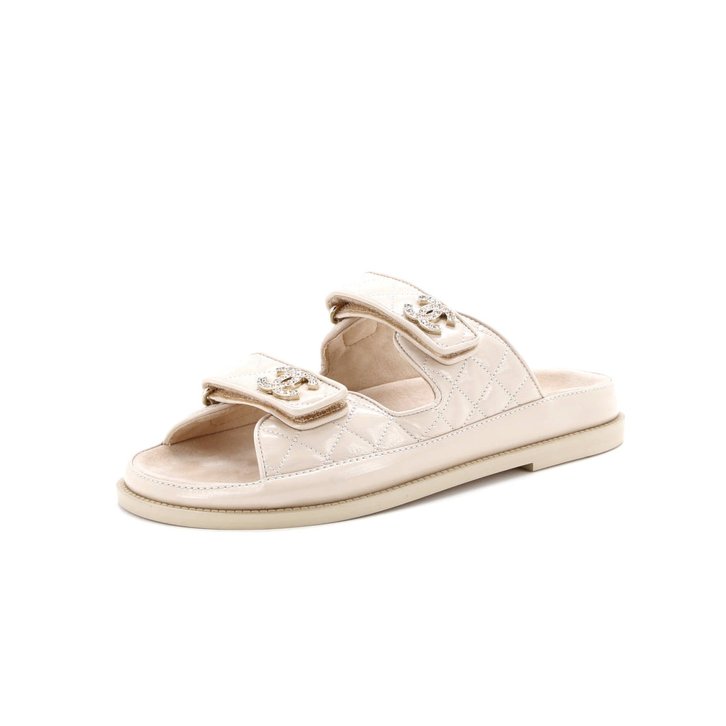 Women's Velcro Open Back Dad Sandals Quilted Shiny Calfskin