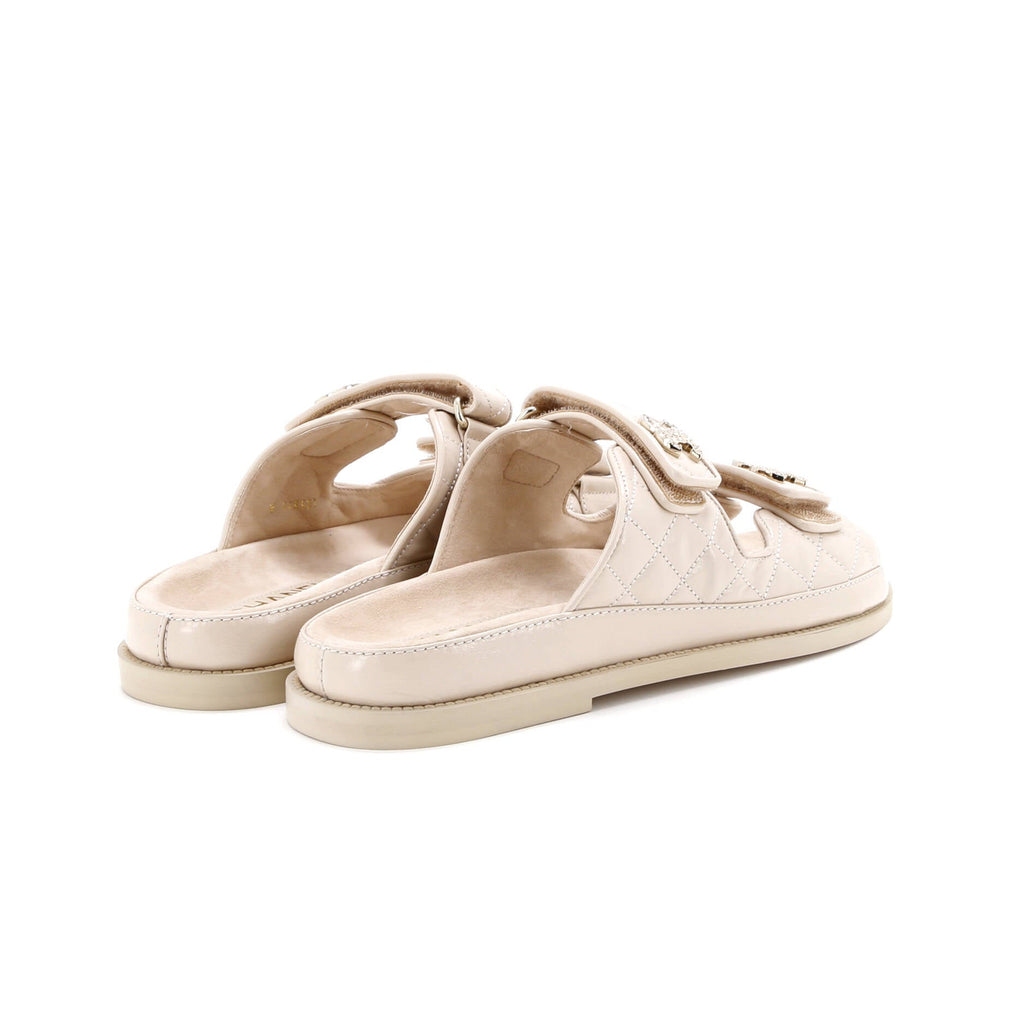 Women's Velcro Open Back Dad Sandals Quilted Shiny Calfskin