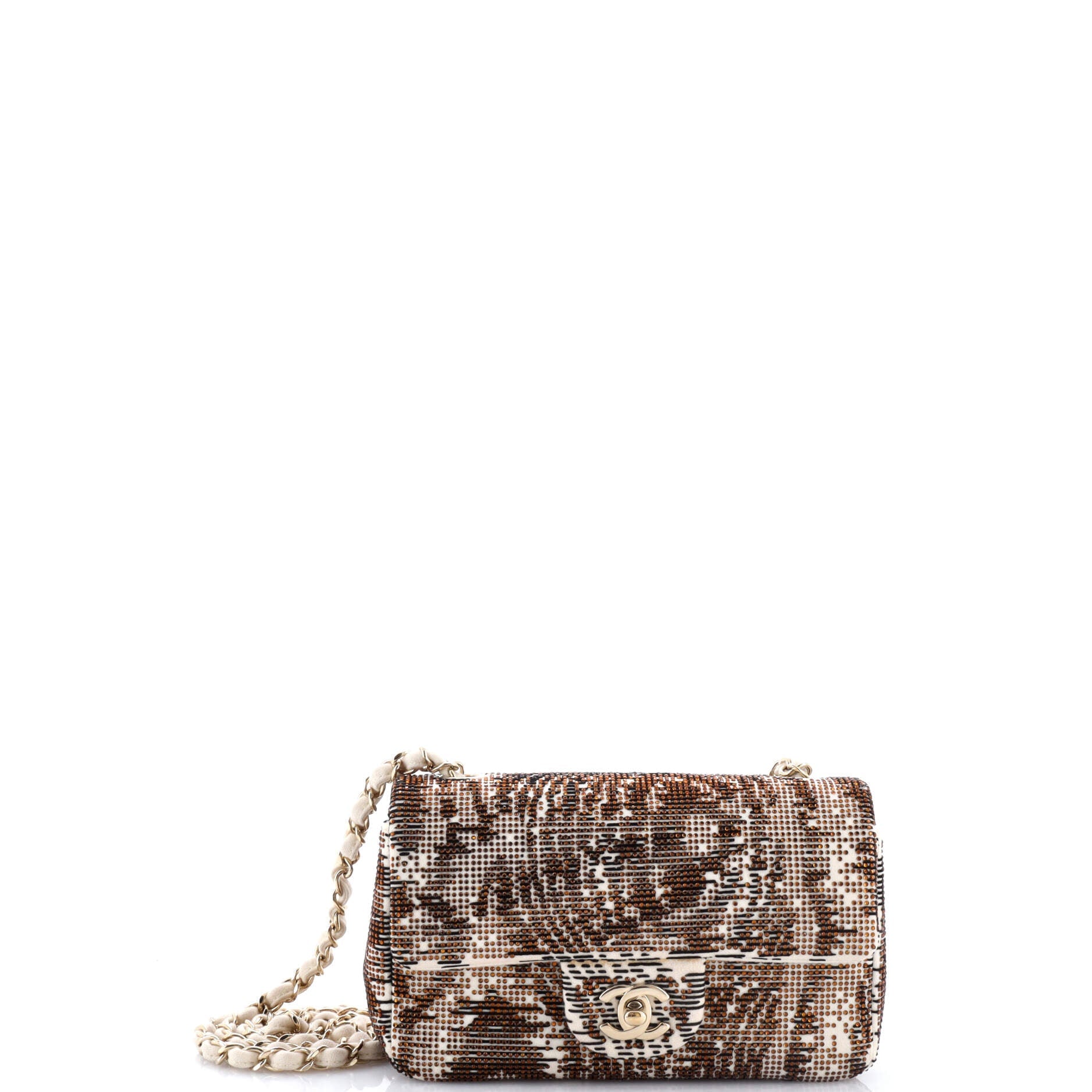 Classic Single Flap Bag Crystal Embellished Printed Felt Mini