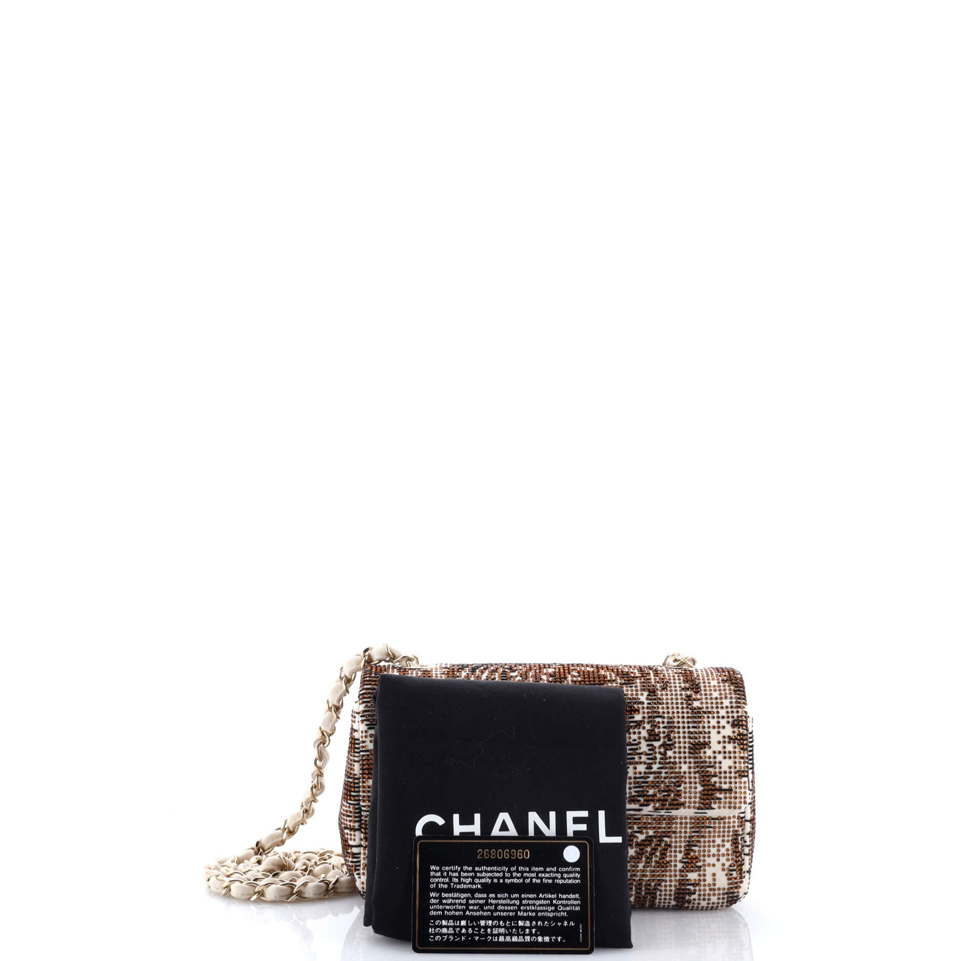 Classic Single Flap Bag Crystal Embellished Printed Felt Mini