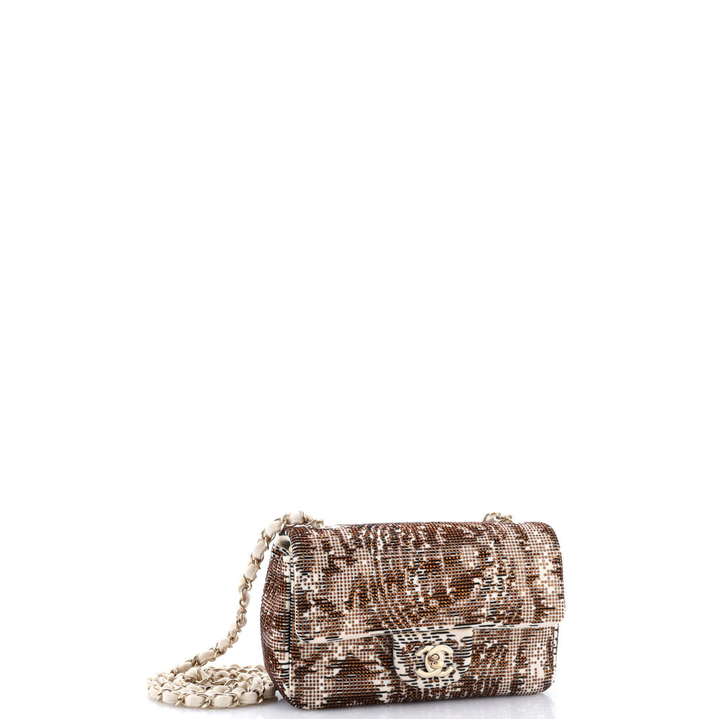 Classic Single Flap Bag Crystal Embellished Printed Felt Mini