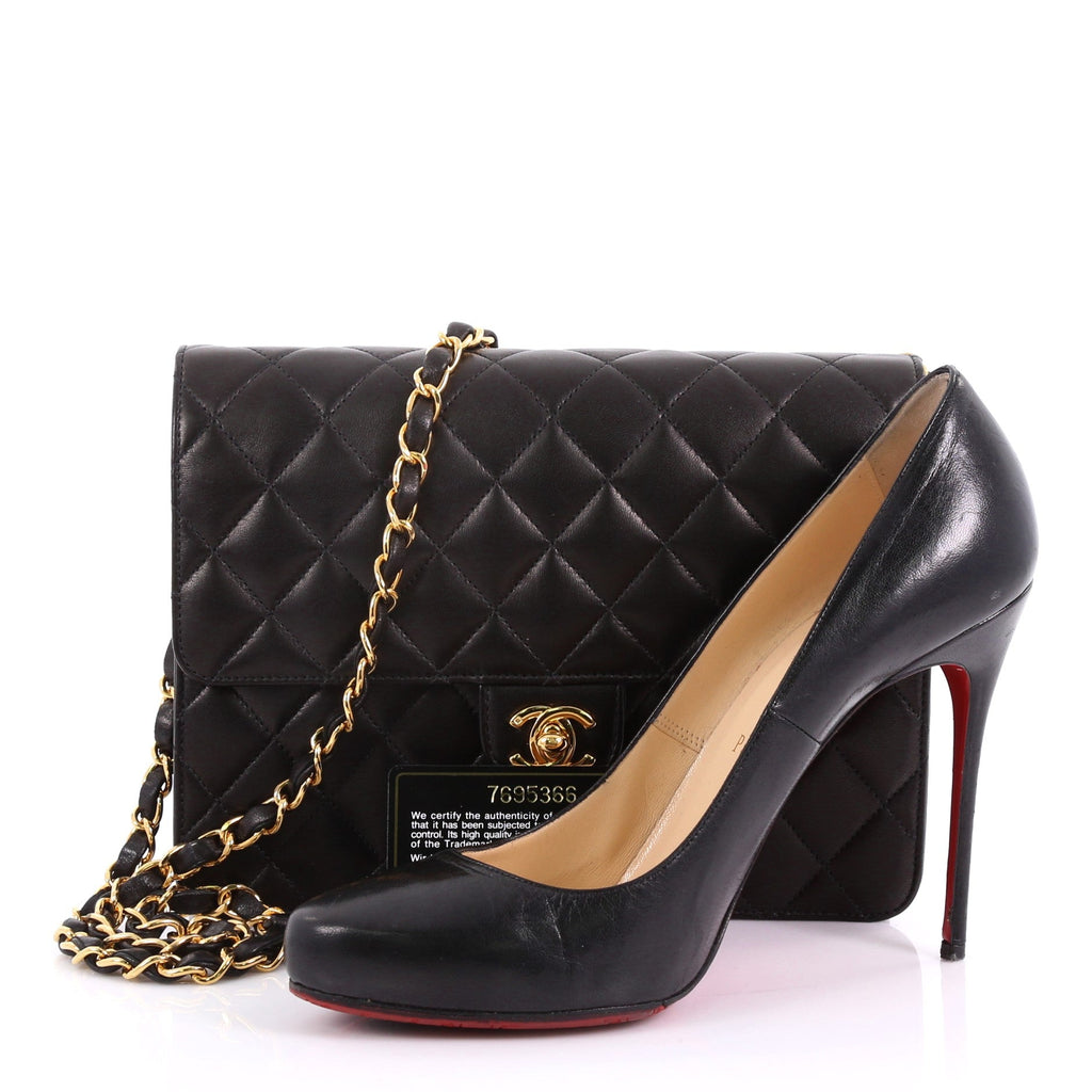 Vintage Clutch with Chain Quilted Leather Small