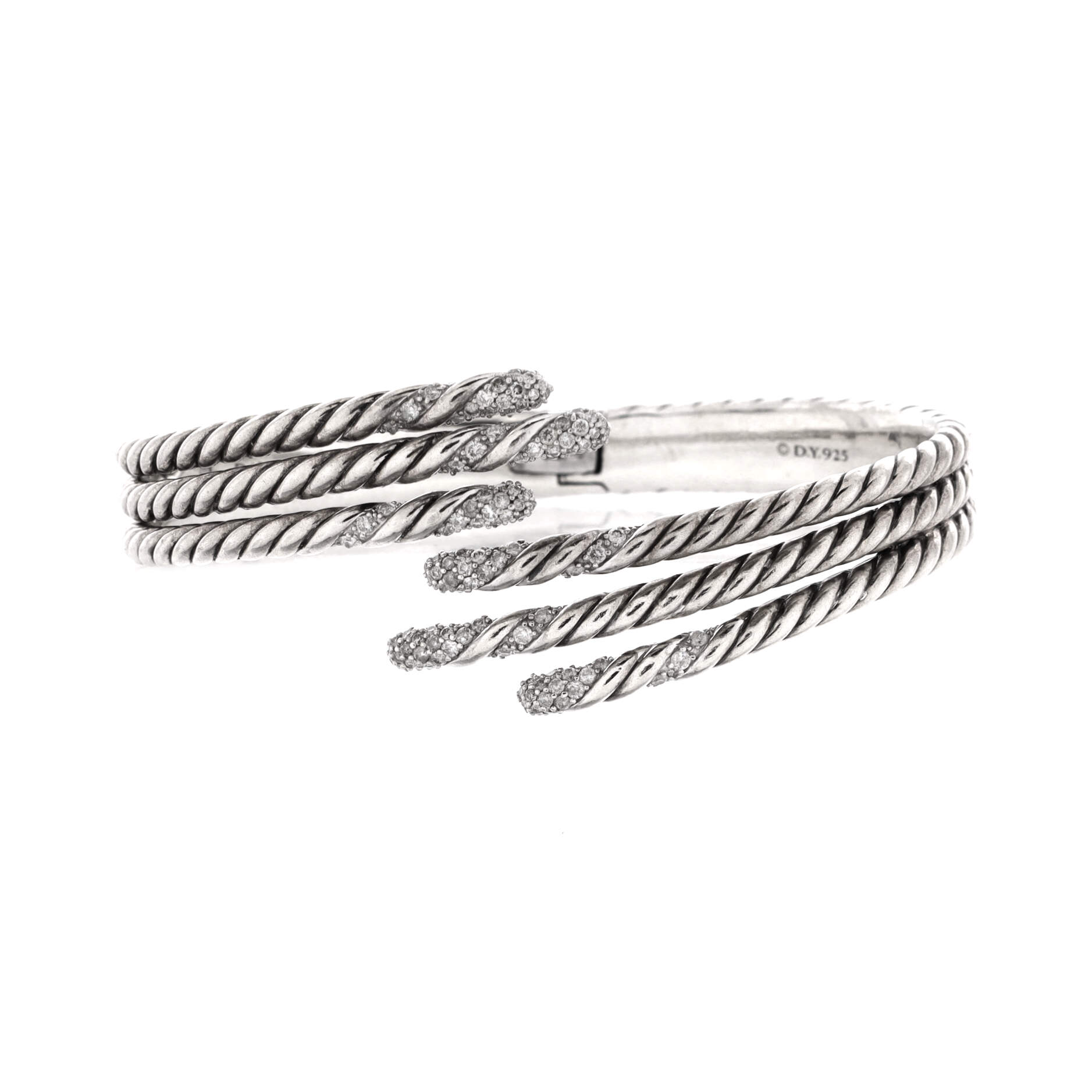 Three Row Open Willow Bracelet Sterling Silver with Diamonds