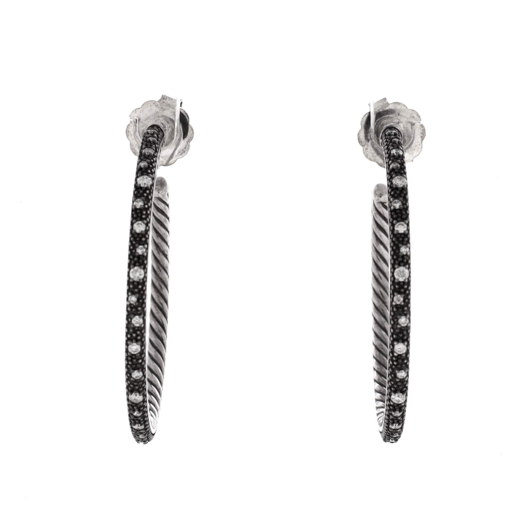 Midnight Melange Hoop Earrings Sterling Silver with Diamonds Large