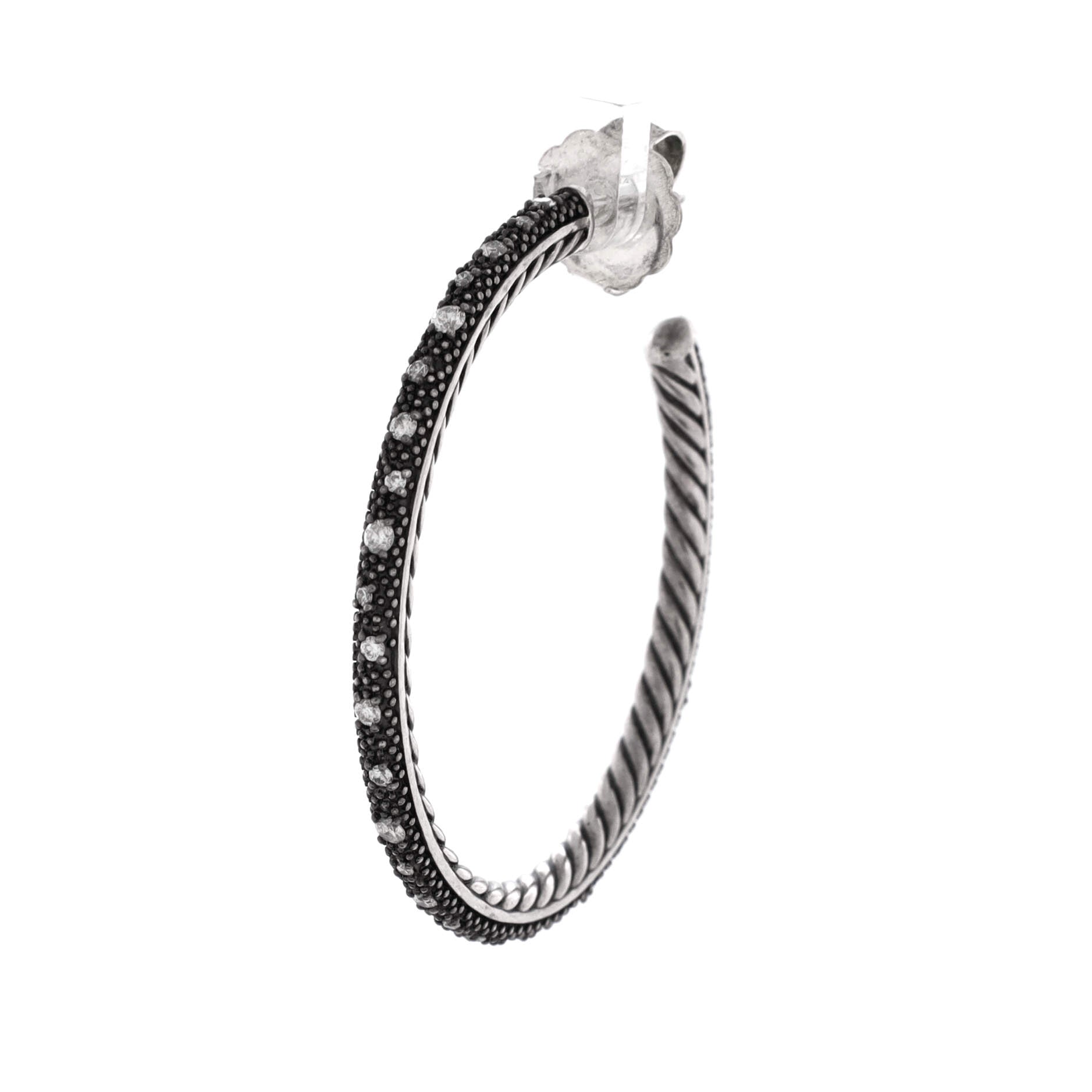 Midnight Melange Hoop Earrings Sterling Silver with Diamonds Large