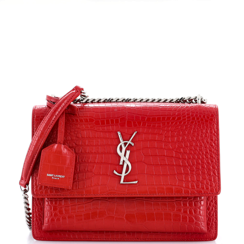 Sunset Crossbody Bag Crocodile Embossed Leather Medium