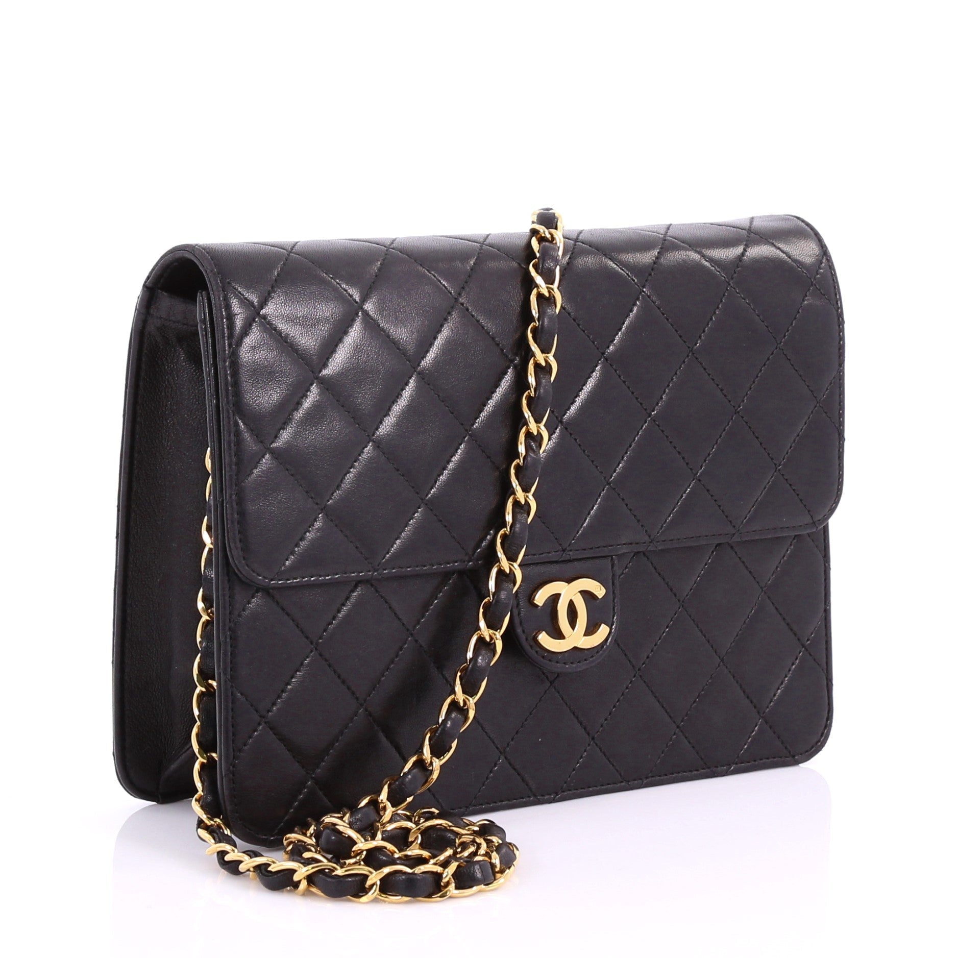 Vintage Clutch with Chain Quilted Leather Small