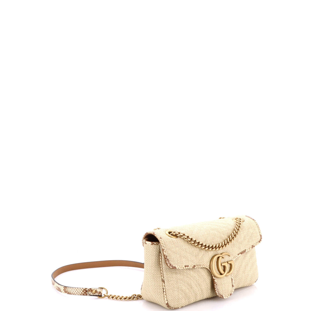 GG Marmont Flap Bag Matelasse Raffia with Snakeskin Small