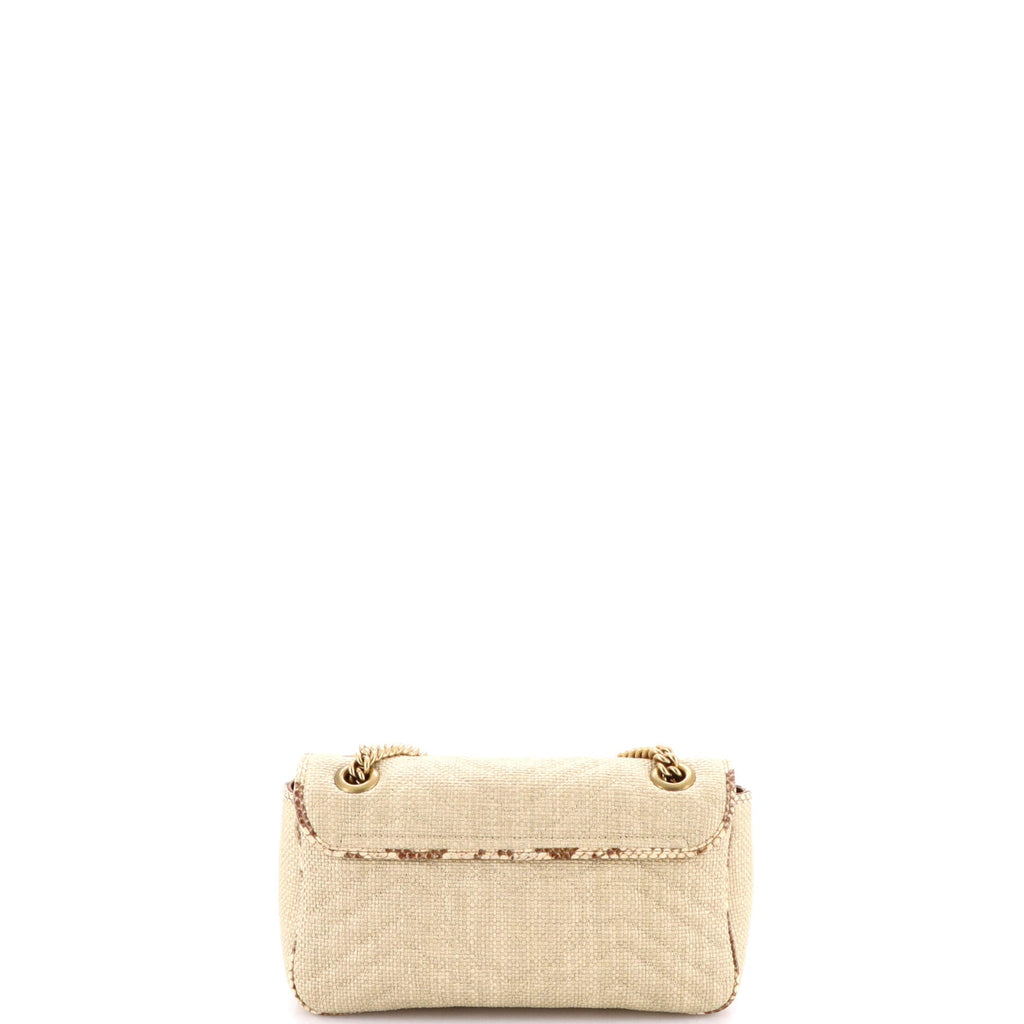 GG Marmont Flap Bag Matelasse Raffia with Snakeskin Small