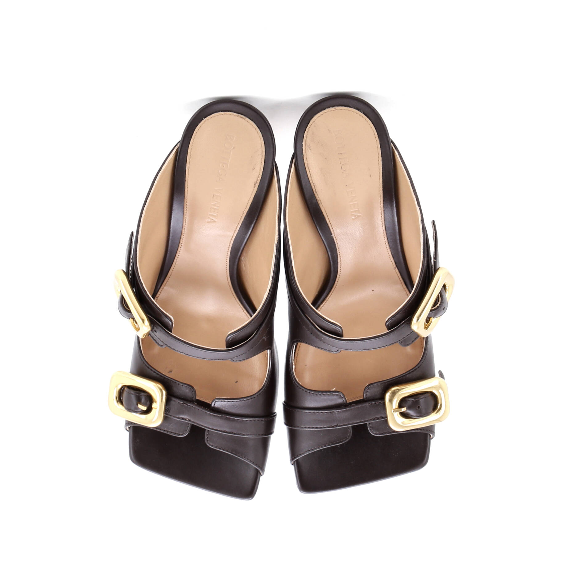Women's Stretch Buckle Mule Heeled Sandals Leather