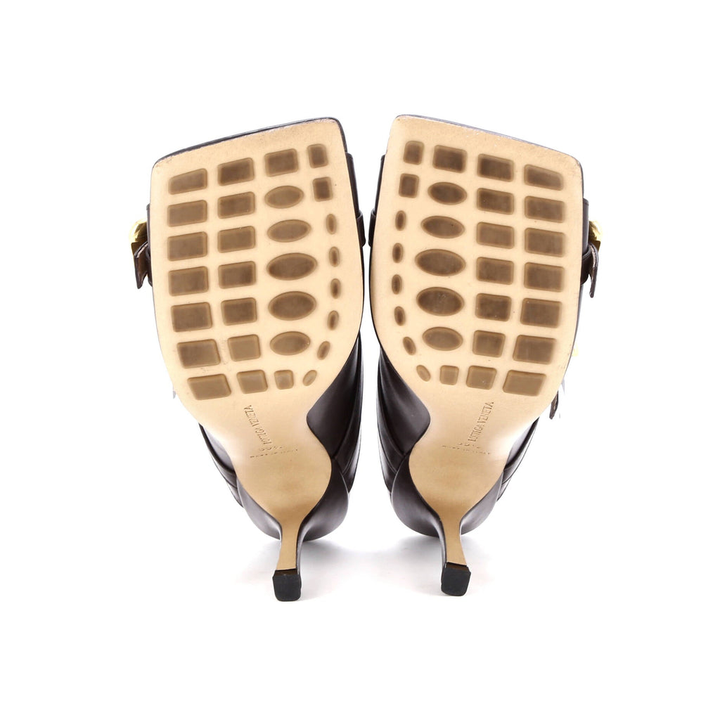 Women's Stretch Buckle Mule Heeled Sandals Leather