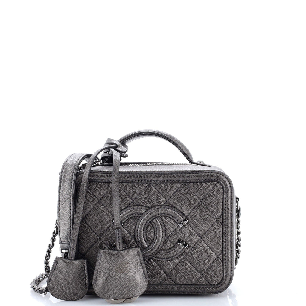 Filigree Vanity Case Quilted Caviar Small