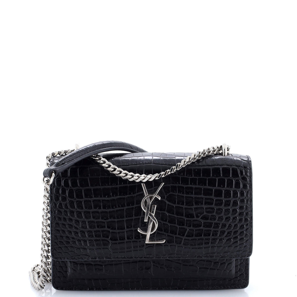 Sunset Chain Wallet Crocodile Embossed Leather