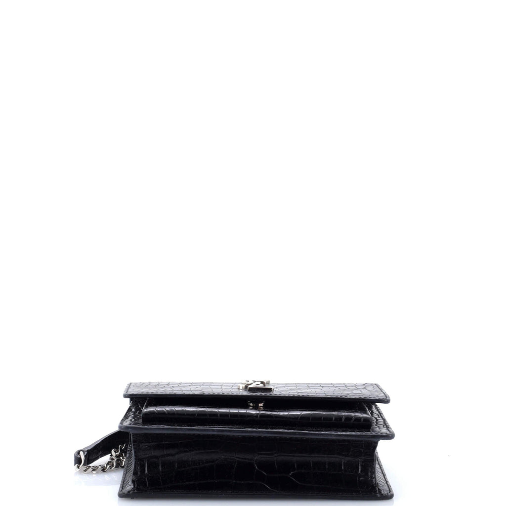 Sunset Chain Wallet Crocodile Embossed Leather
